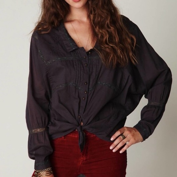 Free People Tops - Free People Embroidered Lace Inset Blouse